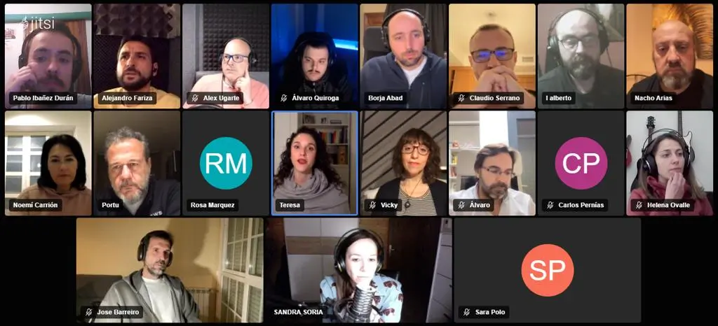 Asociados de La General de Locutores en videoconferencia